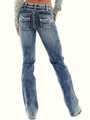 Loose Fit Straight Jeans Slash Pockets Casual Denim Pants