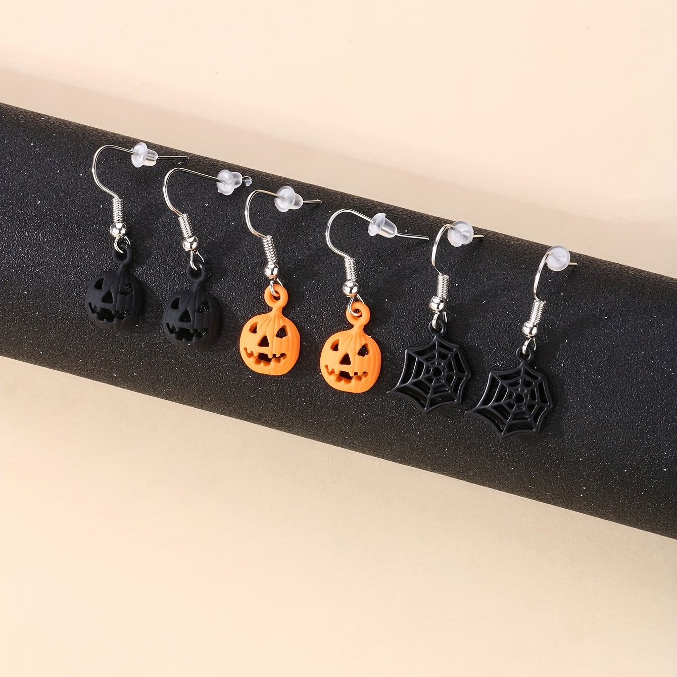 3 Pairs Halloween Pumpkin Spider Web Orange Earrings Set