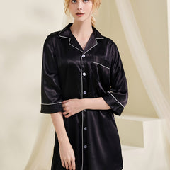 Satin Night Skirt Pajamas Dress Half Sleeve Button Down Nightdress