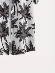Men's Coconut Tree Print Hawaiian Shirt Summer Casual Button Up Shirt