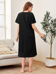 Letter Print Nightdress Crew Neck Short Sleeve Sleep Dress Women's Sleepwear