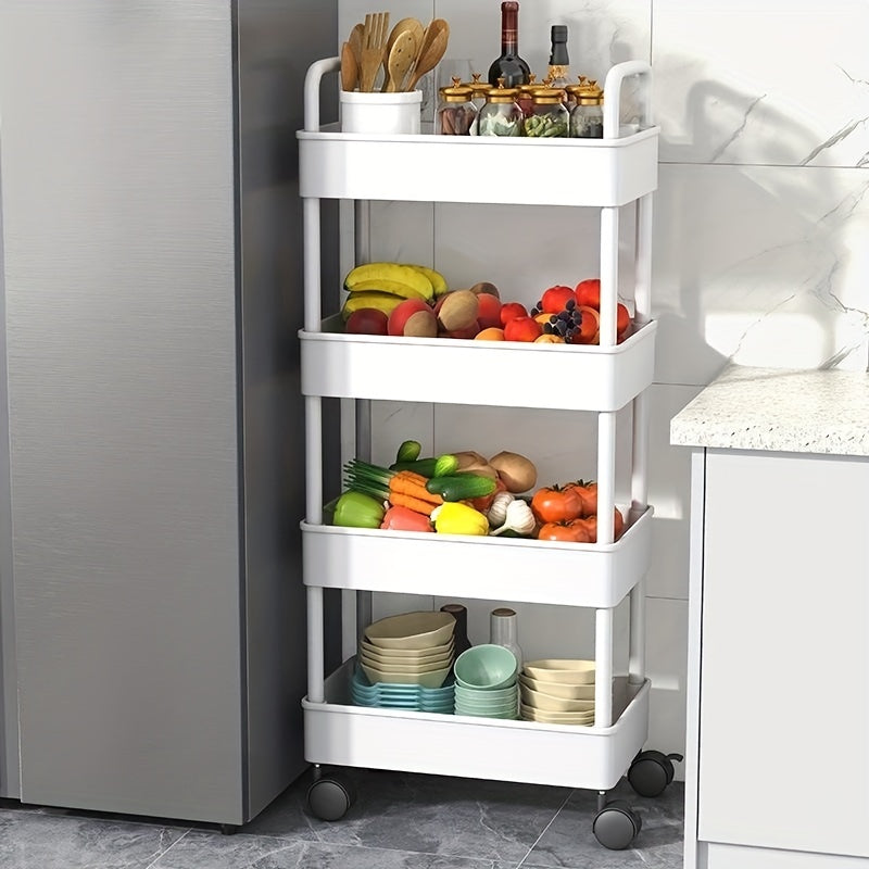 4 Tier Utility Cart Rolling Wheels Handles Kitchen Living Room Organizer