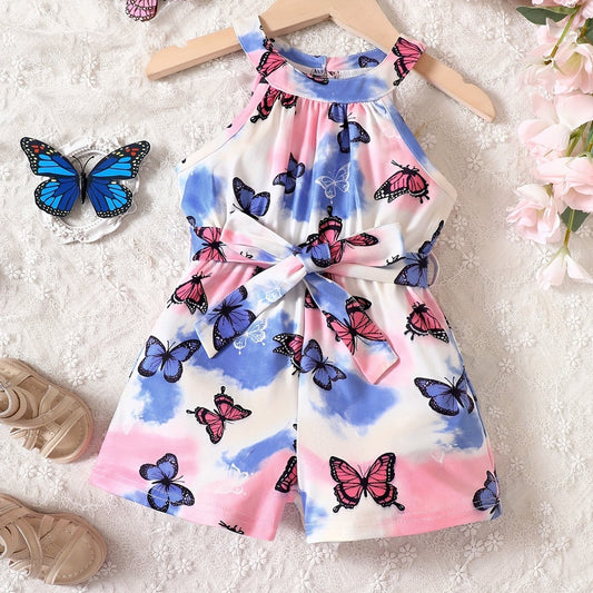 Toddler Girls Butterfly Tie Dye Halter Rompers Jumpsuit