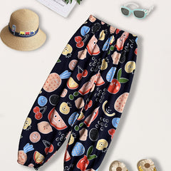 Girls Cartoon Fruit Graphic Sweatpants Loose Jogger Pants
