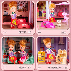 4 Floor Princess Playhouse Dollhouse w/ 11 Rooms Pretend Play Toy