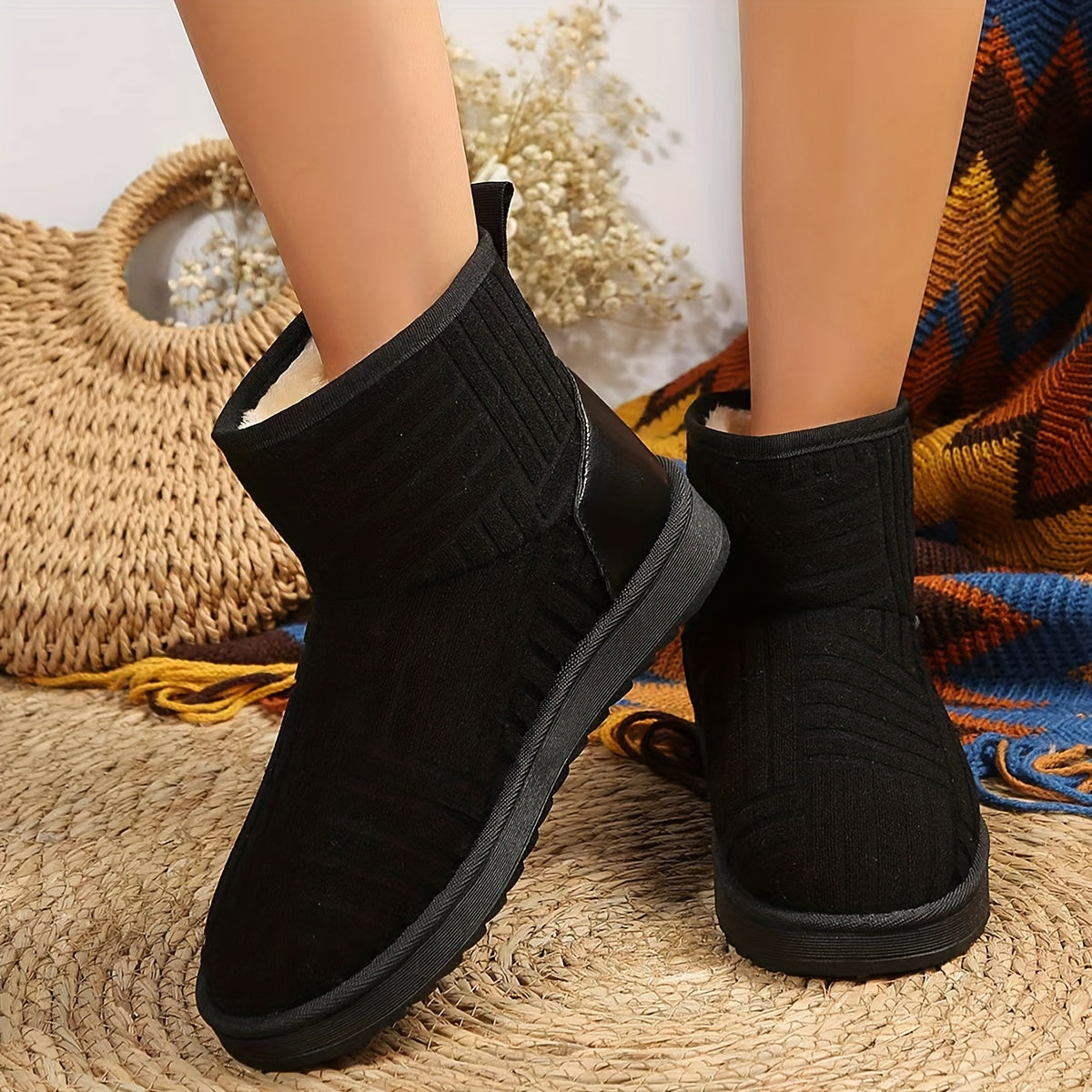 Women's Solid Snow Boots Non slip Comfortable Thickened Medium Tube Shoes