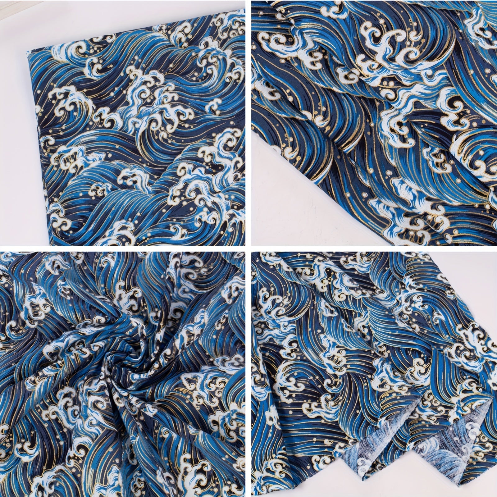 DIY Printed Fabric Bronzing Sea Wave Pattern Japanese Style Cotton Linen Fabric