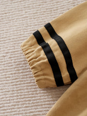 Striped Lapel Long Sleeve Baby Girls Dress