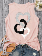 Three Hearts Linked Print Tank Top for Summer