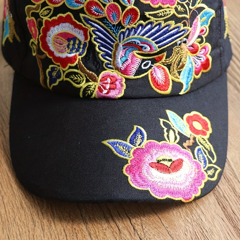Peacock Embroidery Baseball Cap Boho Sunscreen Dad Hats Vintage Adjustable