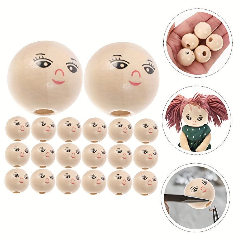 30pcs Doll Wooden Beads Round Beads Jewelry Making Wood Beads