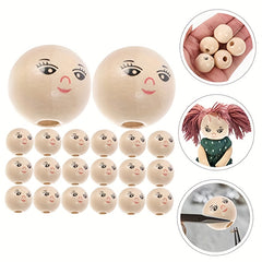 30pcs Doll Wooden Beads Round Beads Jewelry Making Wood Beads