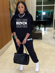 Letter Print Two-Piece Set Crew Neck Long Sleeve Tops & Drawstring Jogger Pants