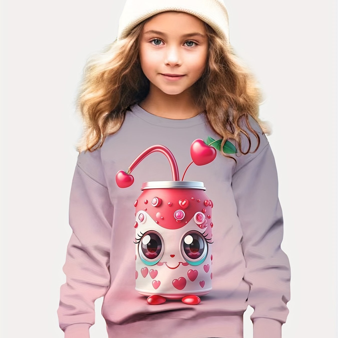 Girls Sweet Soda Graphic Crew Neck Long Sleeve Sweatshirt