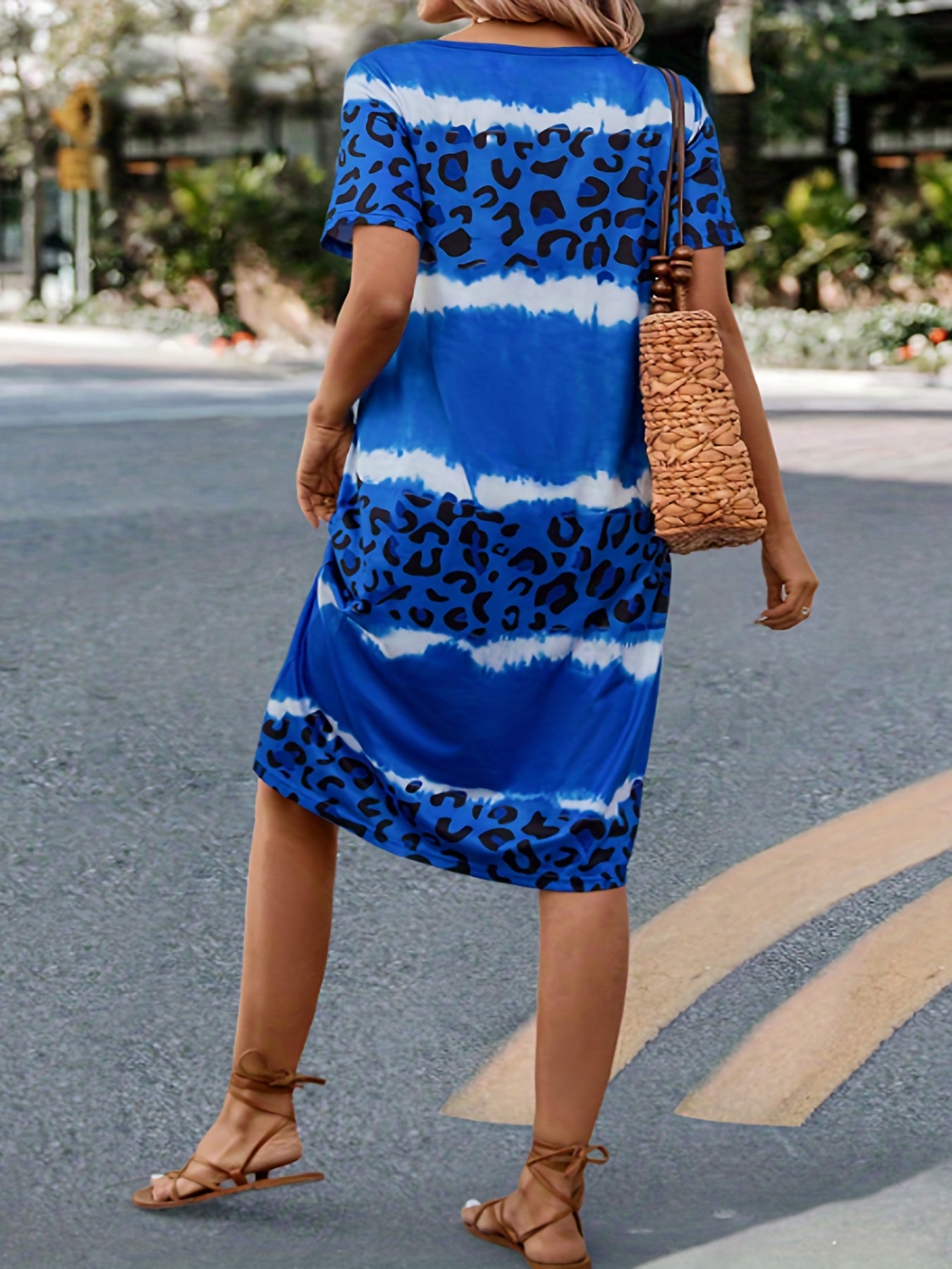 Tie Dye Leopard Print V Neck Dress