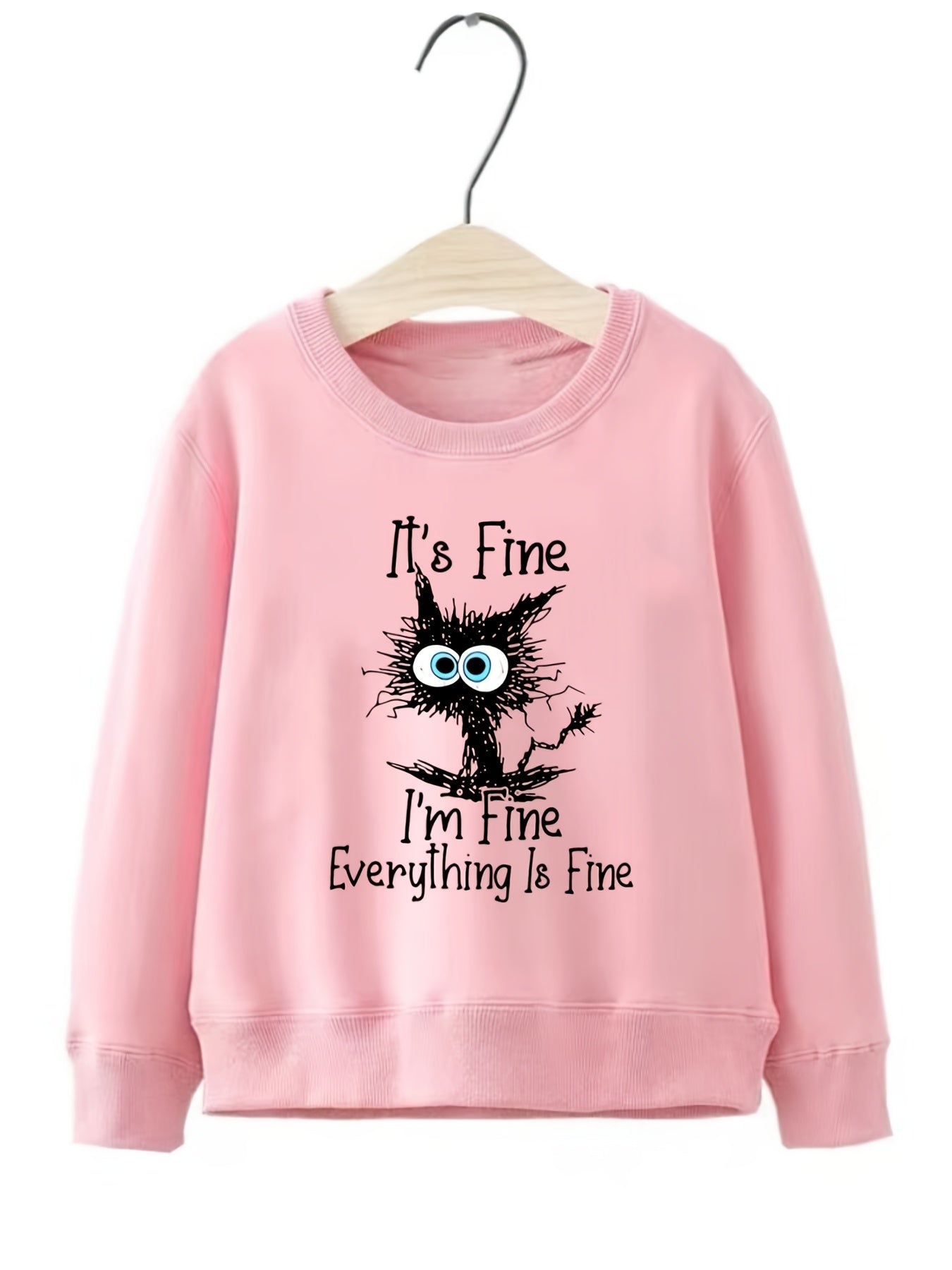Fun Kitty Pattern Round Neck Sweatshirt For Girls