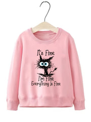 Fun Kitty Pattern Round Neck Sweatshirt For Girls