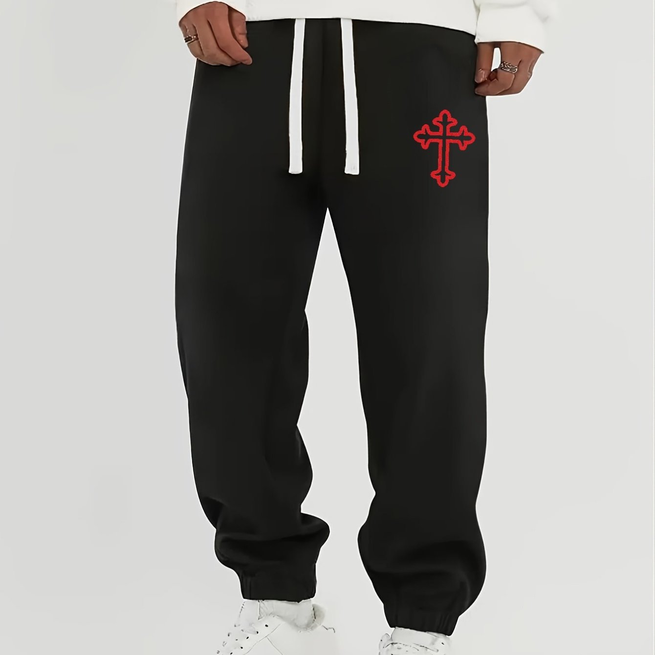 Christian Cross Print Drawstring Sweatpants Loose Fit Casual Joggers