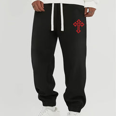 Christian Cross Print Drawstring Sweatpants Loose Fit Casual Joggers