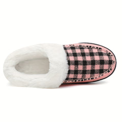 Plaid Plush Lined Thermal Furry Snow Shoes Fall Winter Keep Warm Comfortable