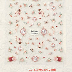 Retro 5D Relief Nail Sticker Flower Nail Art Sticker