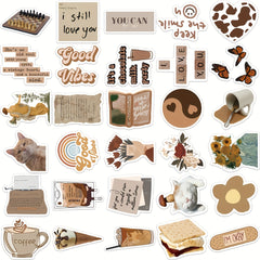 60pcs Brown Stickers DIY Decorative Waterproof Stickers