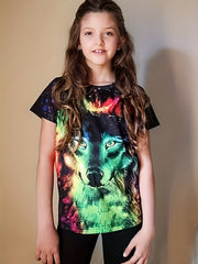 Tie Dye Wolf Graphic Short Sleeve T-shirt Loose Fit Breathable Pullover