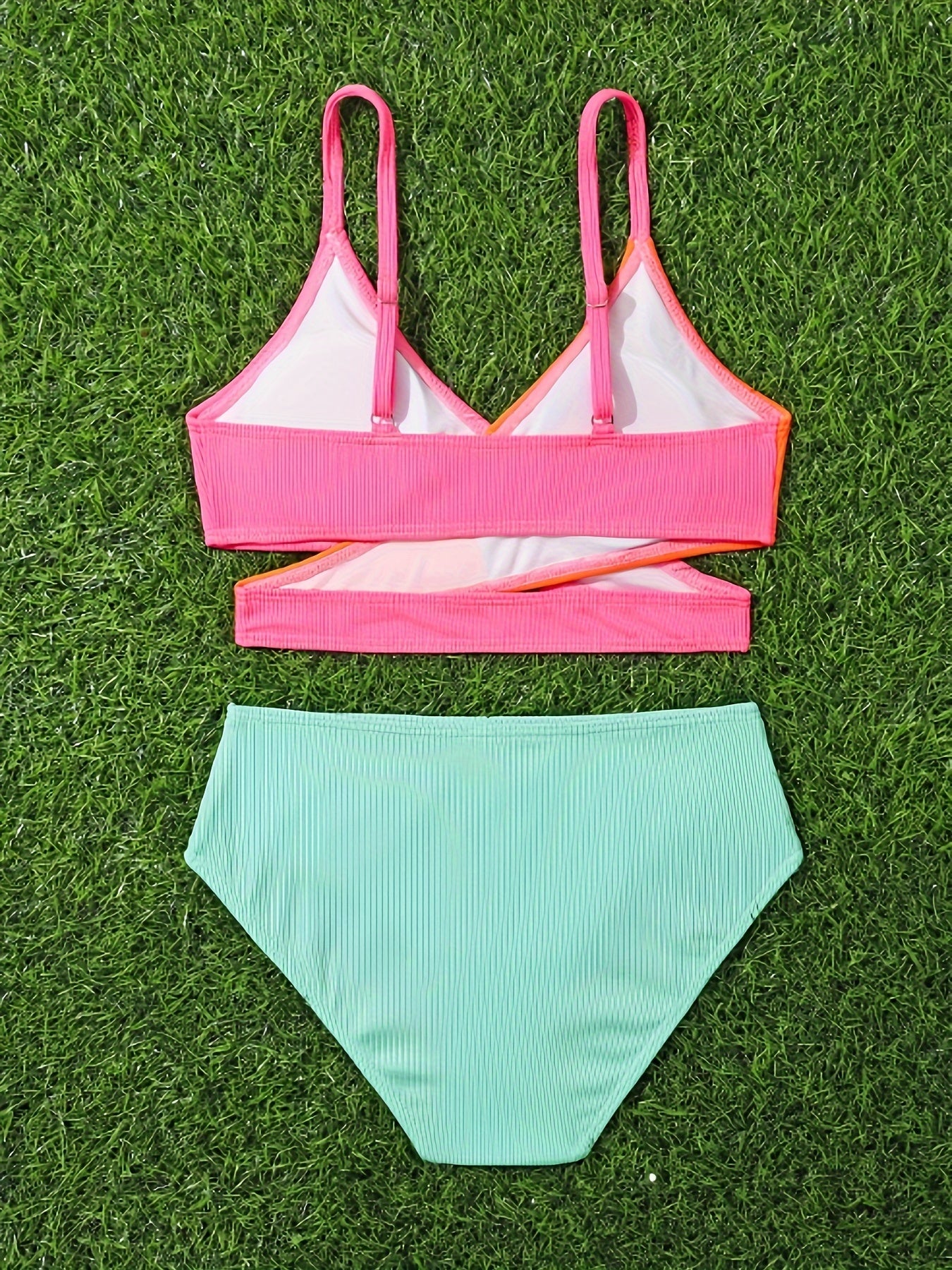Girls Splicing Top Solid Briefs Bikini Set Beach Vacation Gift