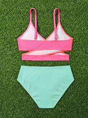 Girls Splicing Top Solid Briefs Bikini Set Beach Vacation Gift