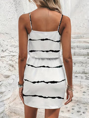 Striped Print Casual 2pc Set V Neck Lace Up Tops & Drawstring Skirts Outfits