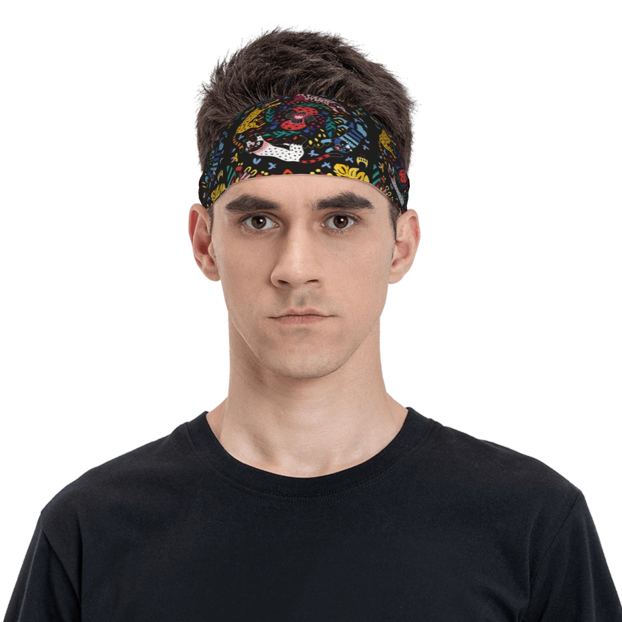 Skull & Floral Print Headband Yoga Sweatband