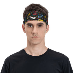 Skull & Floral Print Headband Yoga Sweatband