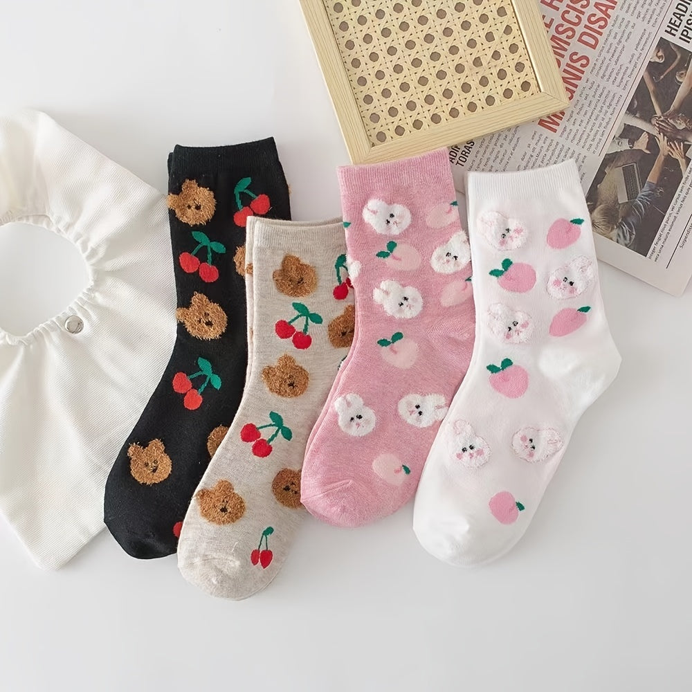 Cartoon Animal Pattern Crew Socks Women's Stockings