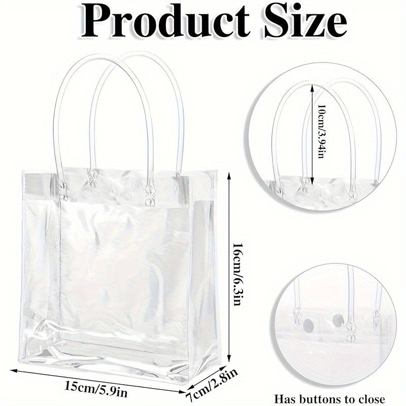 6pcs Transparent Gift Bags With Handle Reusable Plastic Small Gift Wrap Tote