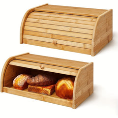 Bamboo Bread Box With Roll Top for Kitchen Countertop