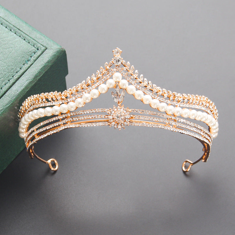 Faux Pearl Crystal Bridal Crown Hairband Party Favor Decorations