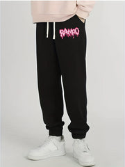 Pink Letter Print Men's Casual Jogger Pants Elastic Waistband Long Pants