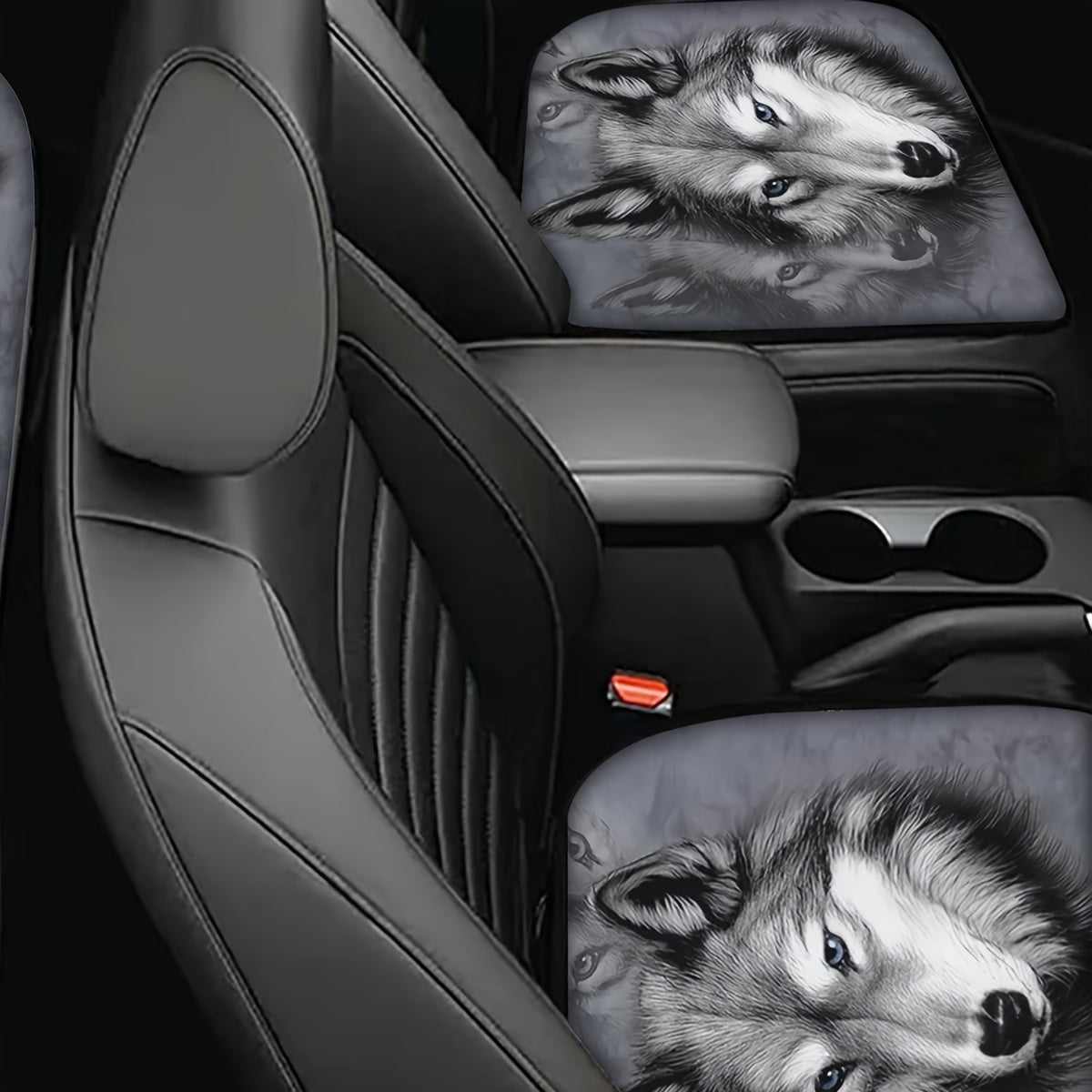 Gray Wolf Print Car Seat Cushion Set
