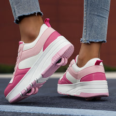 Girl's Roller Shoes Lace Up Comfy Detachable Wheel Skate Sneakers