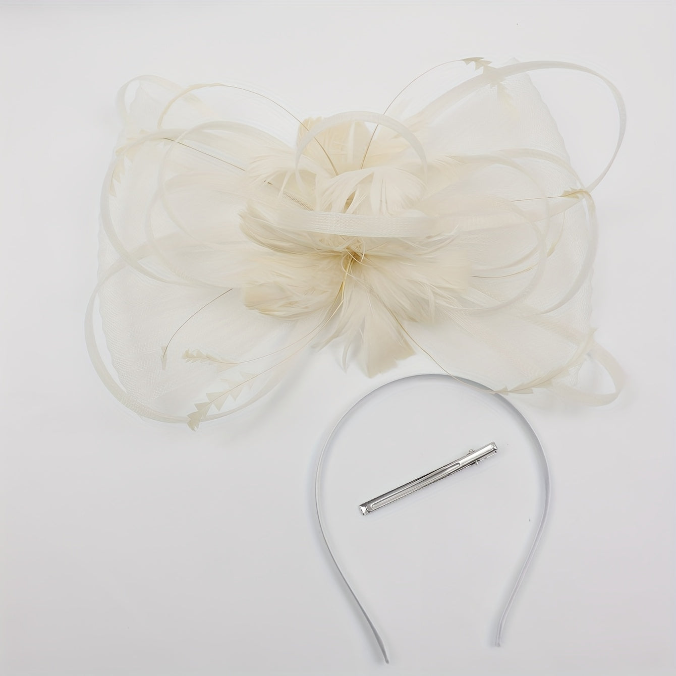 Bohemian Floral Bridal Headpiece with Ribbon Band - Vintage Style Hair Clip