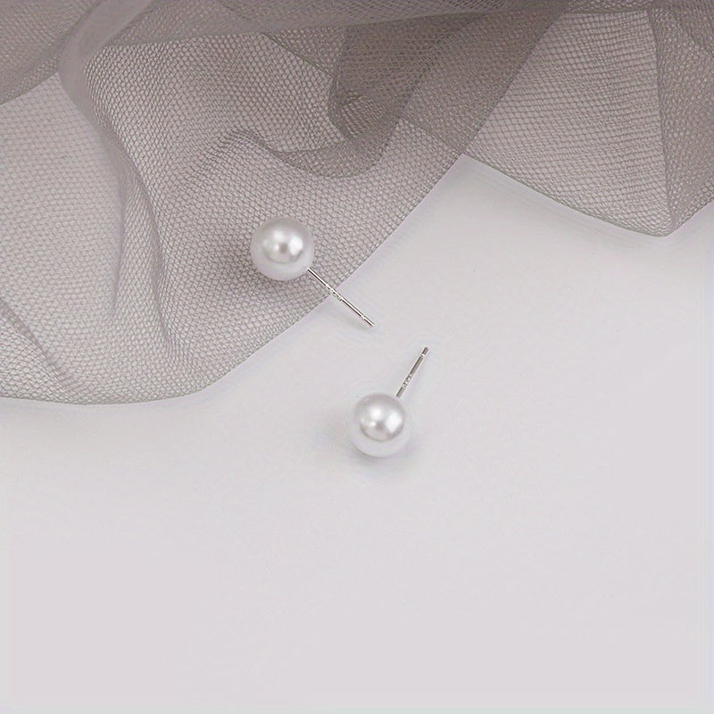 Temperament Pearl Stud Earrings Round Pearl Earrings