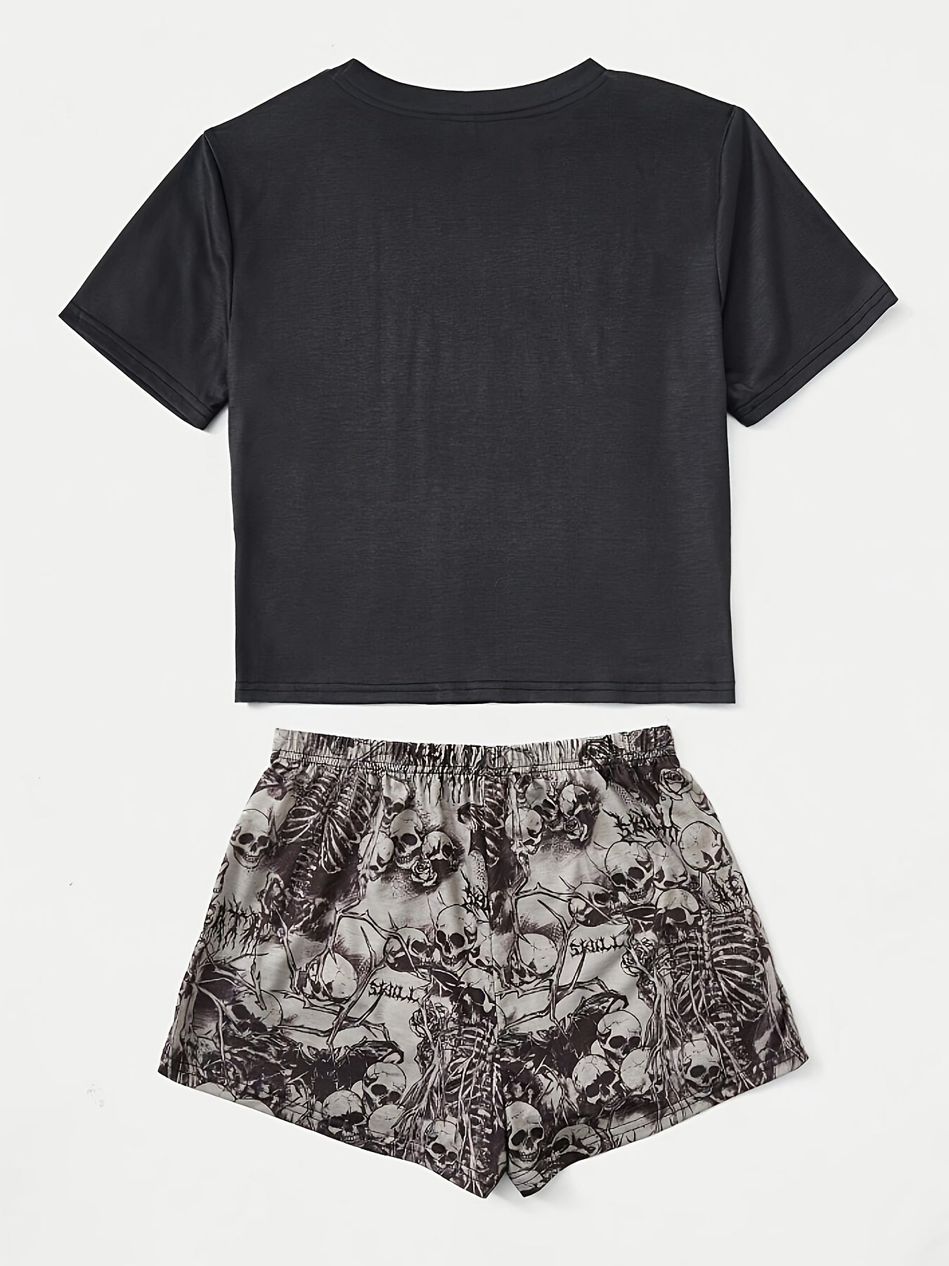 Skull Print Lounge Set Short Sleeve Top & Shorts Women's Loungewear