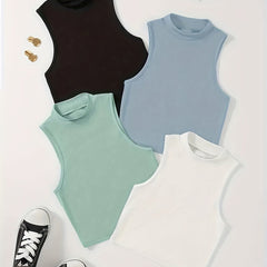4 Pack Mock Neck Sleeveless Top for Summer Women
