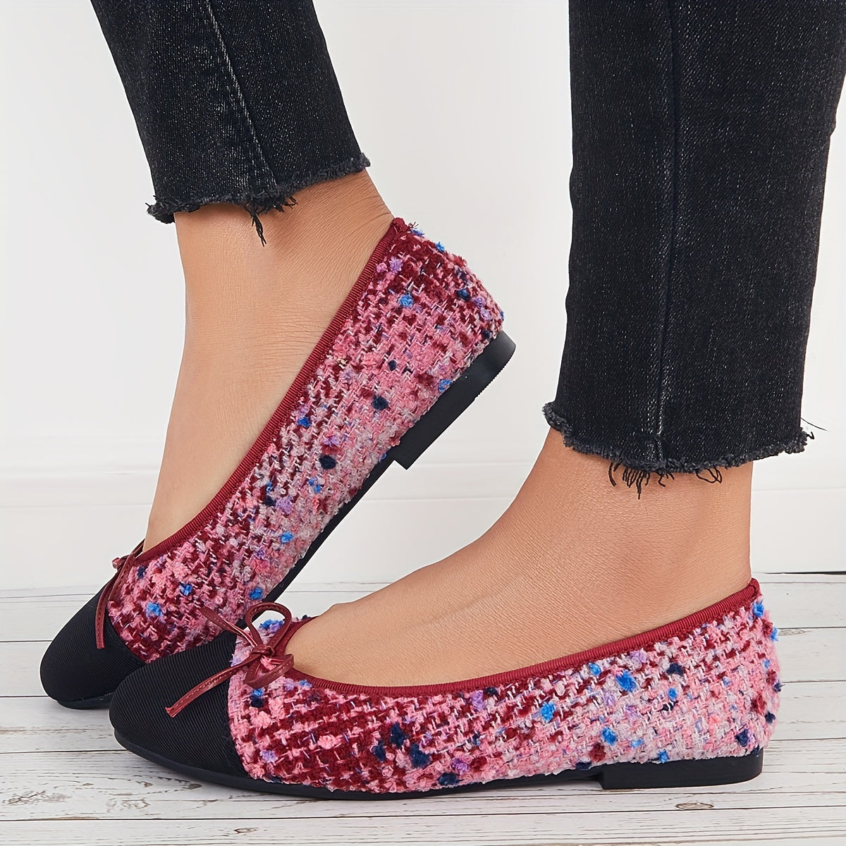 Women's Bowknot Ballet Flats Soft Sole Slip On Colorblock Flats