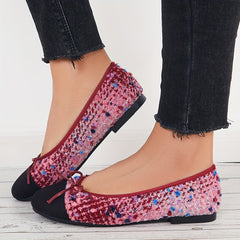 Women's Bowknot Ballet Flats Soft Sole Slip On Colorblock Flats