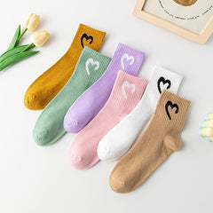 6 Pairs Heart Print Socks Mid Tube Women's Stockings