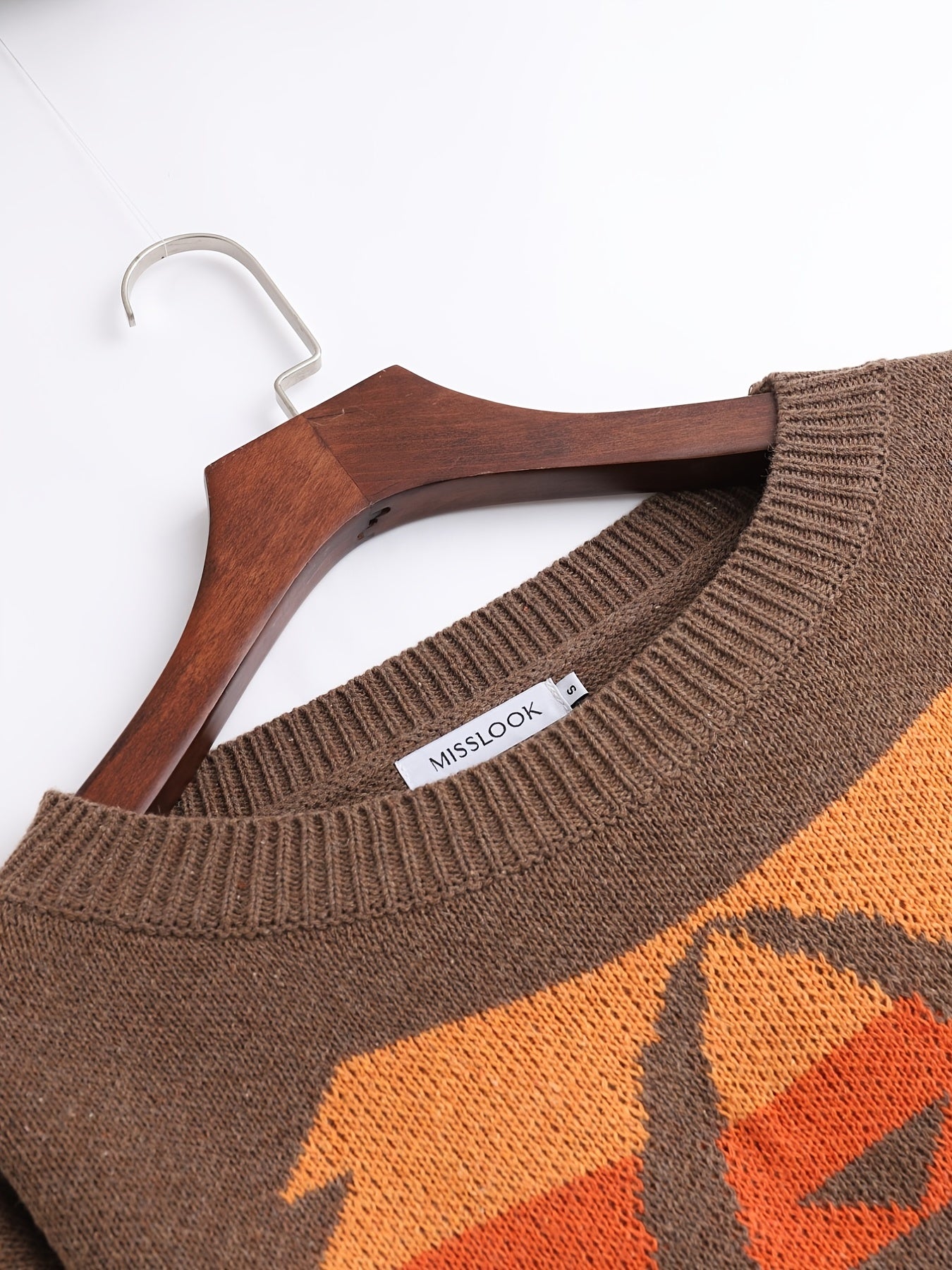 Women's Block Crew Neck Sweater Casual Long Sleeve Knit Sweater