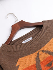 Women's Block Crew Neck Sweater Casual Long Sleeve Knit Sweater
