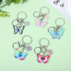 Girls Butterfly Keychain Sequin Heart Key Ring