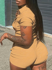 Solid Short Sleeve Skinny Cargo Romper
